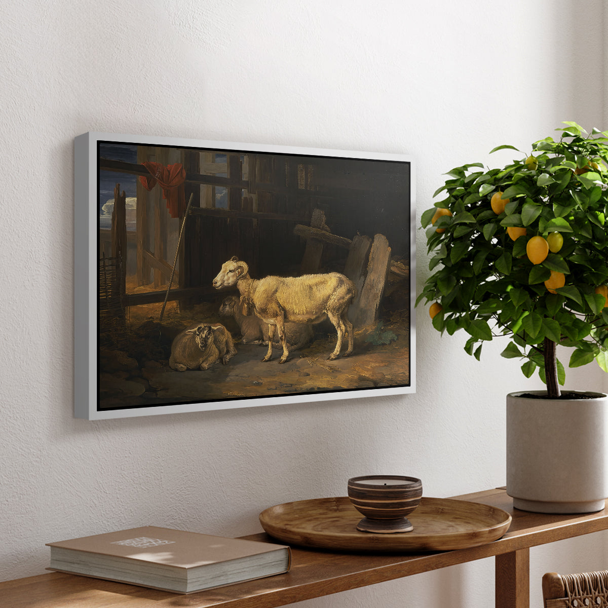 Sheep in a Stable, 1810 - Floater Framed Canvas Print