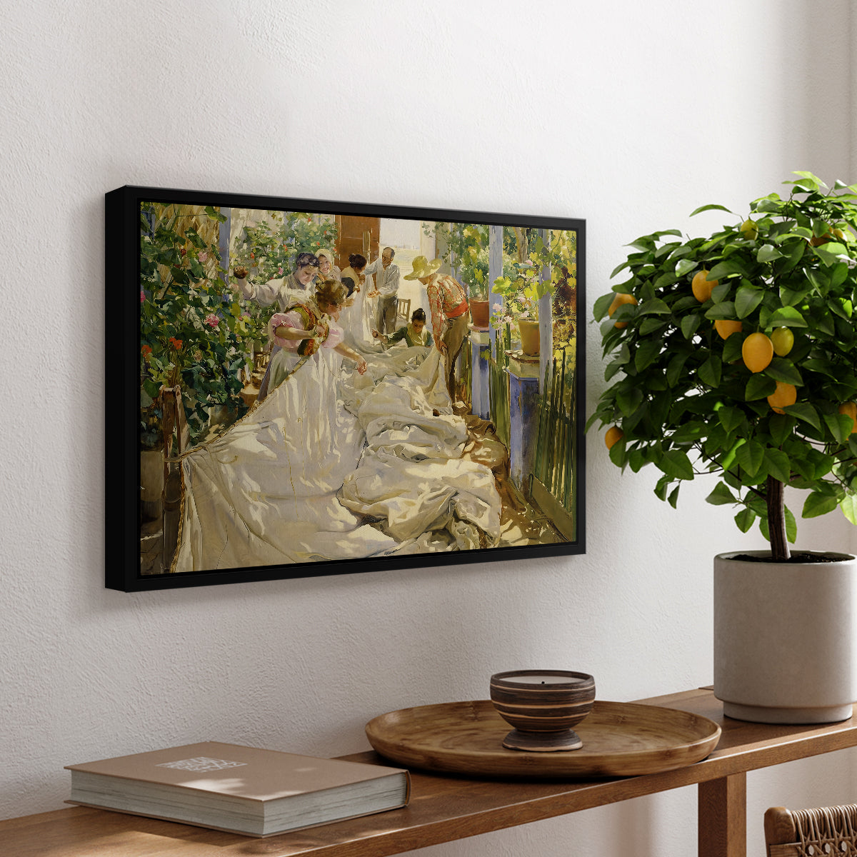 Sewing the Sail, 1896 - Floater Framed Canvas Print