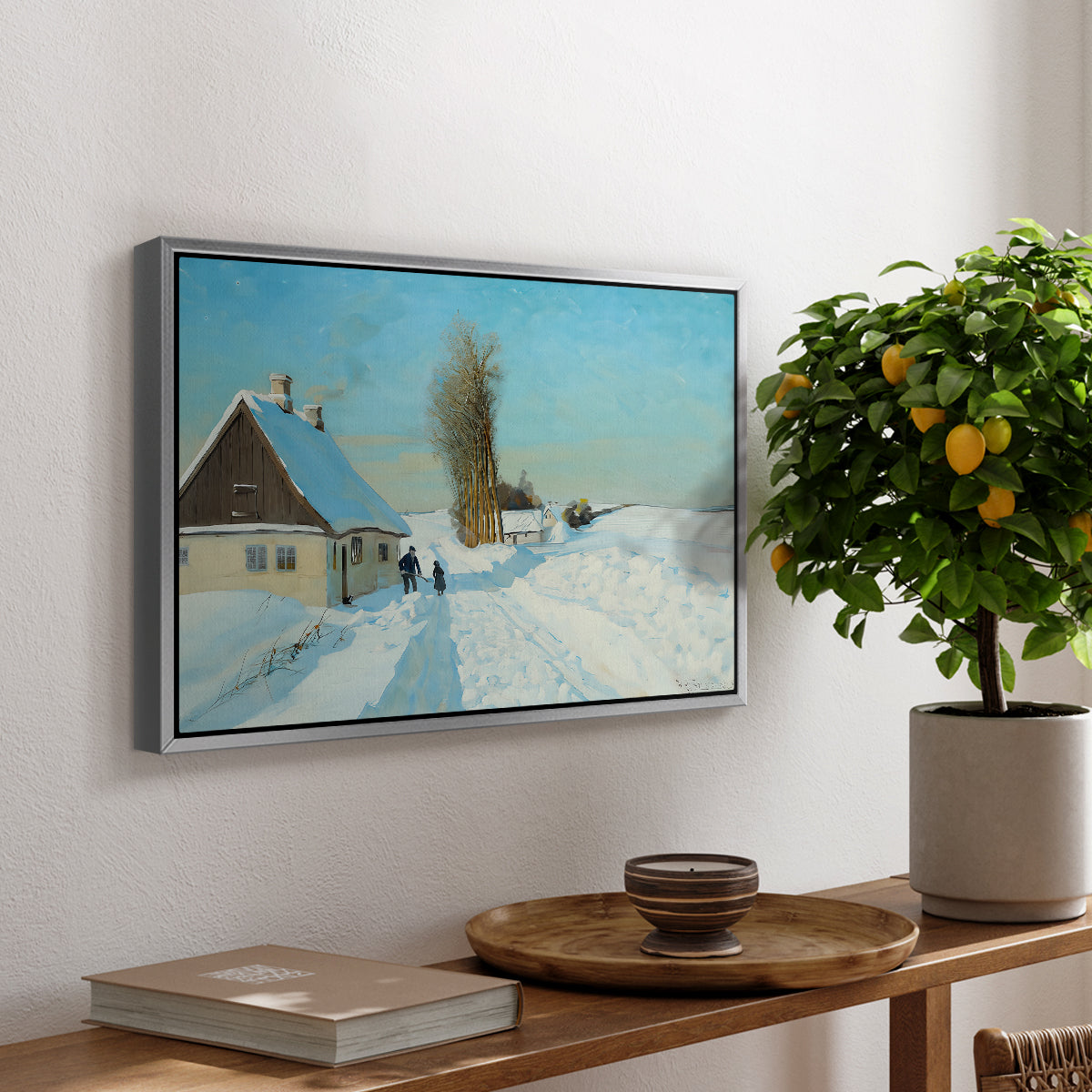 Shoveling Snow on a Beautiful Winter Day, c. 1898 - Floater Framed Canvas Print