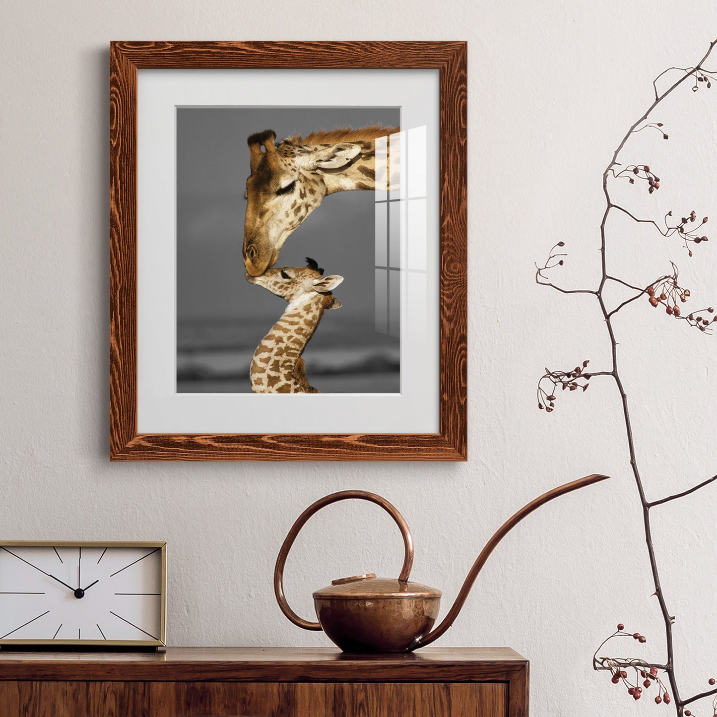 Masai Mara Giraffe Family - Premium Framed Print - Distressed Barnwood Frame - Ready to Hang