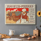 Canvas art print featuring a vintage Art Nouveau advertisement poster with illustrated figures and decorative typography, set in a cozy kitchen setting