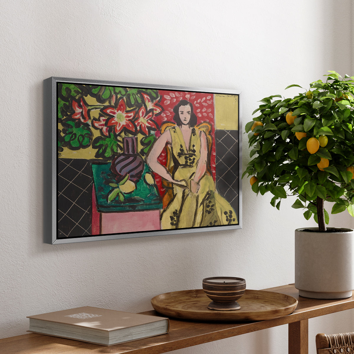 Seated Woman with a Vase of Amaryllis, 1941 - Floater Framed Canvas Print