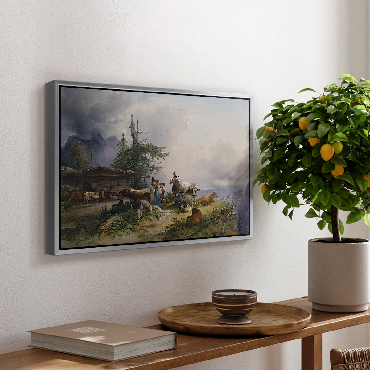 An Alpine Farm on the Untersberg, 1835 - Floater Framed Canvas Print
