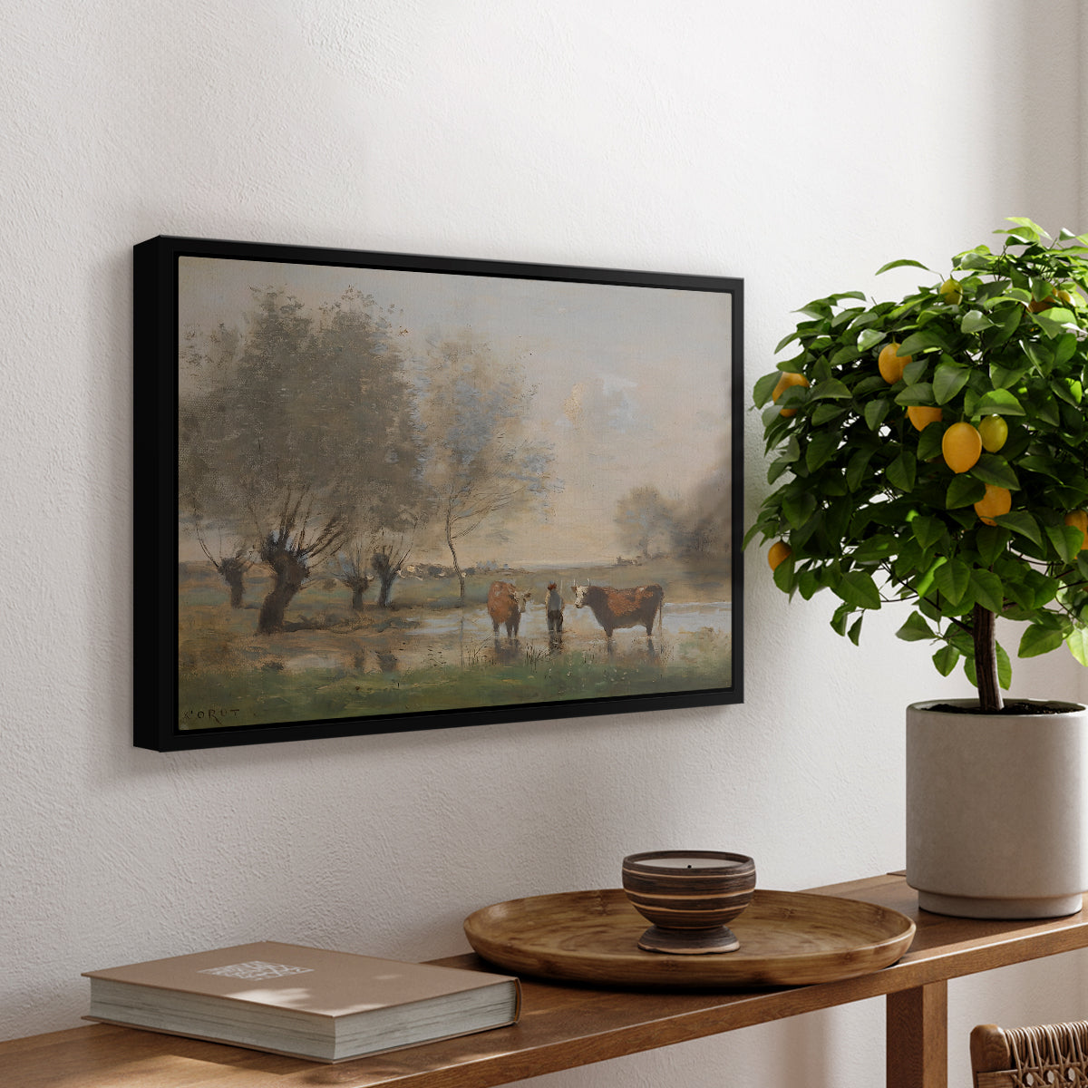 Cows in a Marshy Landscape, c. 1873-1874 - Floater Framed Canvas Print