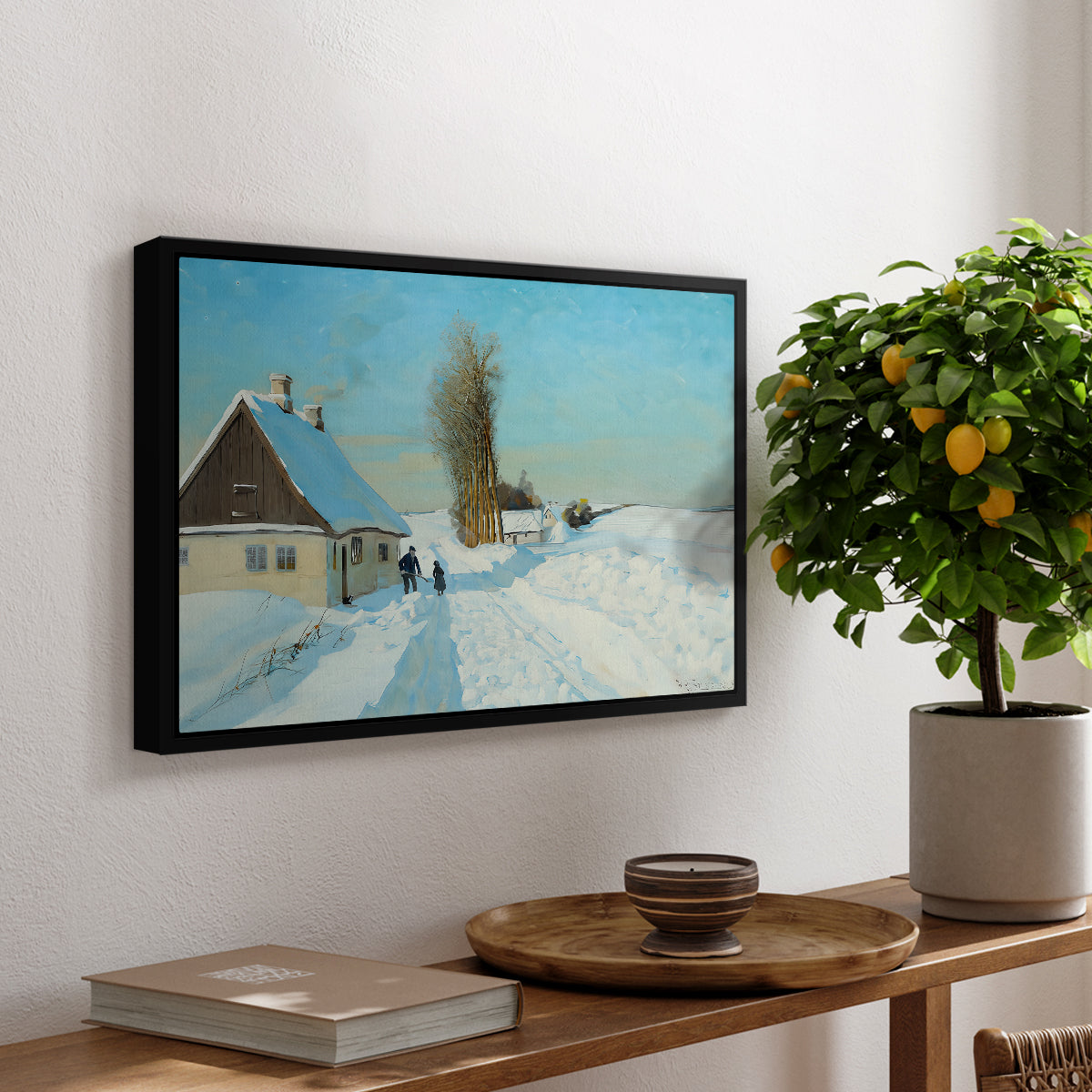 Shoveling Snow on a Beautiful Winter Day, c. 1898 - Floater Framed Canvas Print