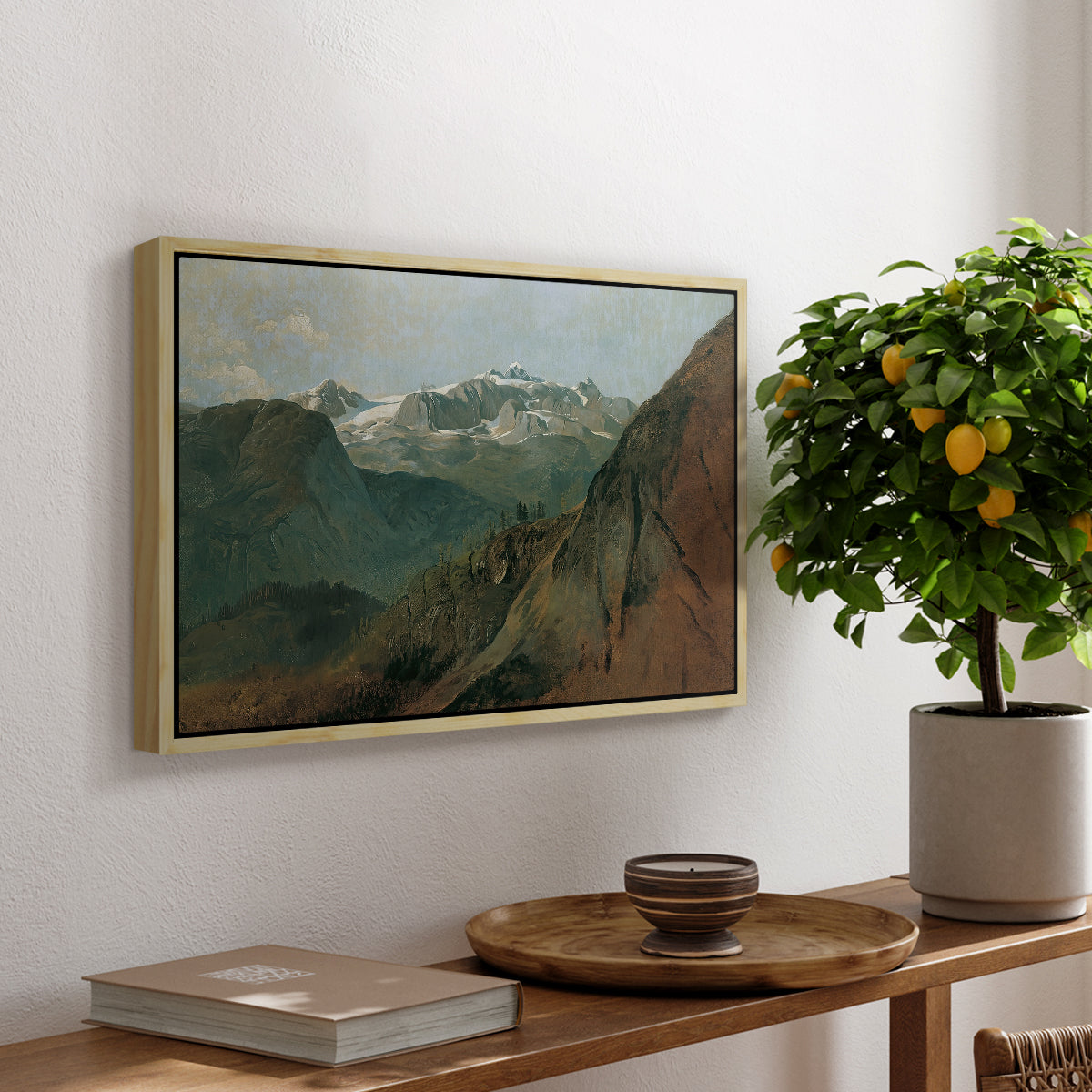 The Dachstein from the Plassen near Hallstatt, 1827 - Floater Framed Canvas Print