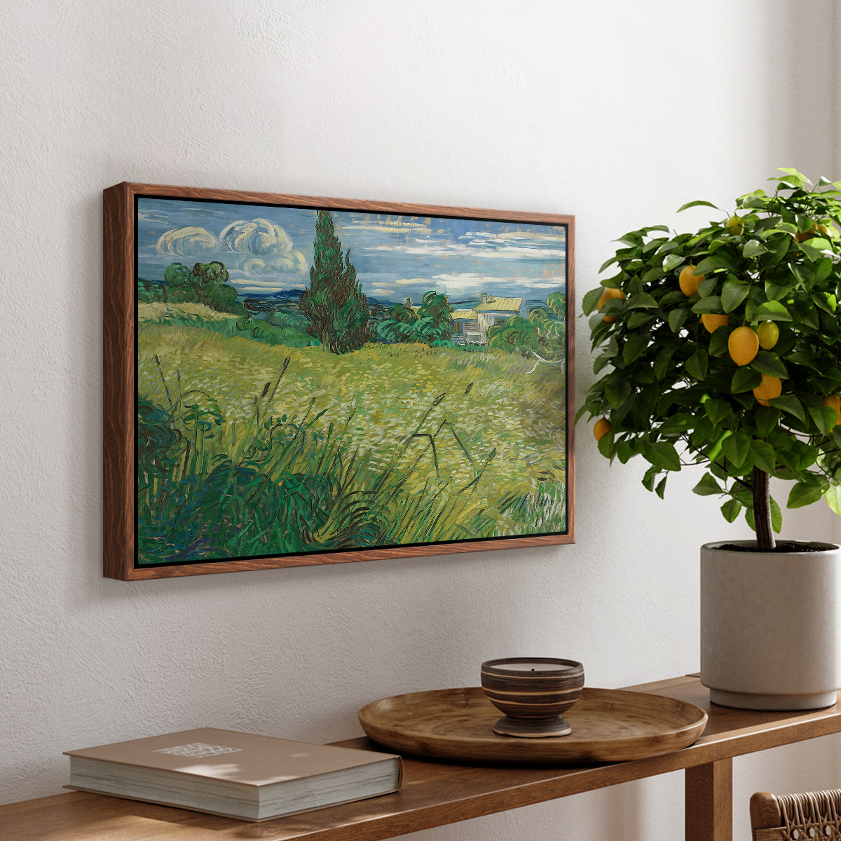 Green Wheat Field with Cypress, 1889 - Floater Framed Canvas Print