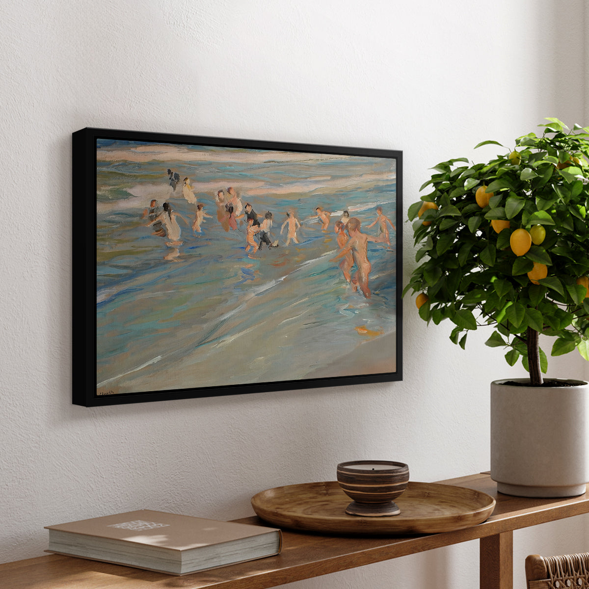 Children Playing on the Beach in Valencia, c. 1908 - Floater Framed Canvas Print