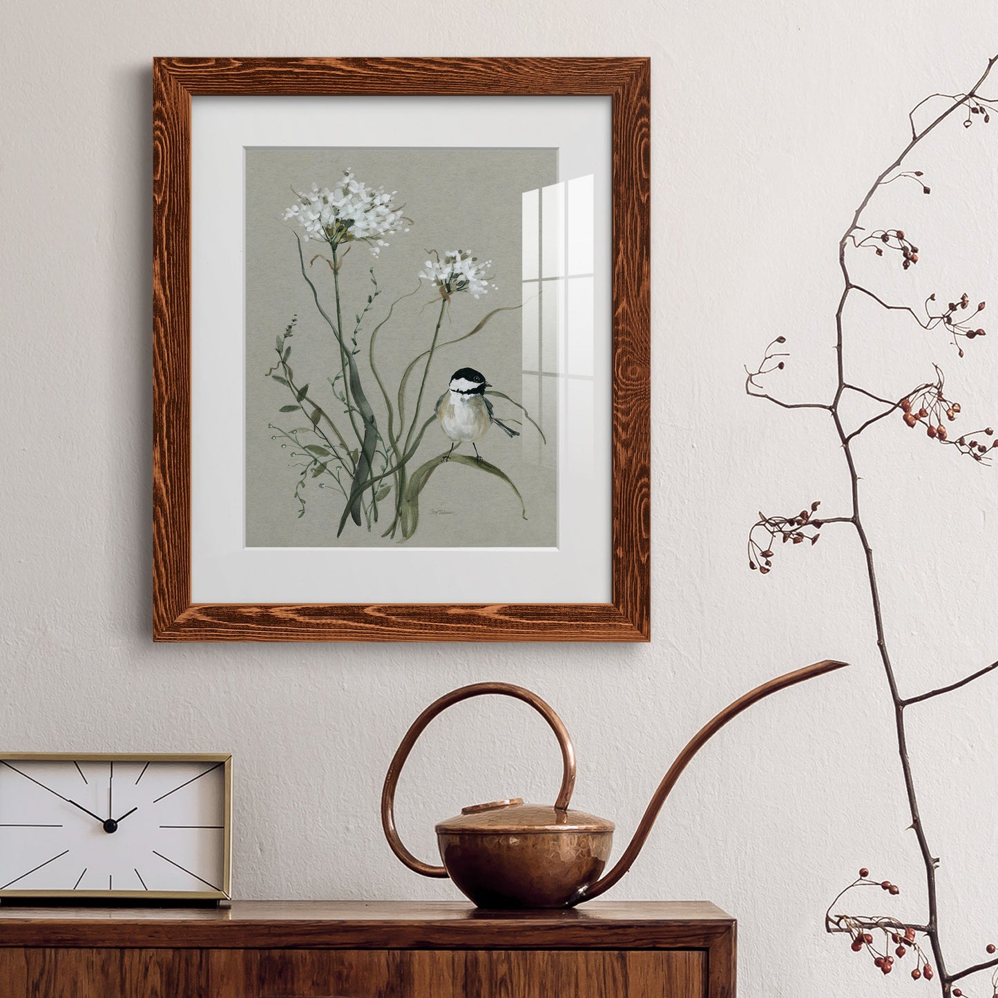 Bouquet of Grace Bird II - Premium Framed Print - Distressed Barnwood Frame - Ready to Hang