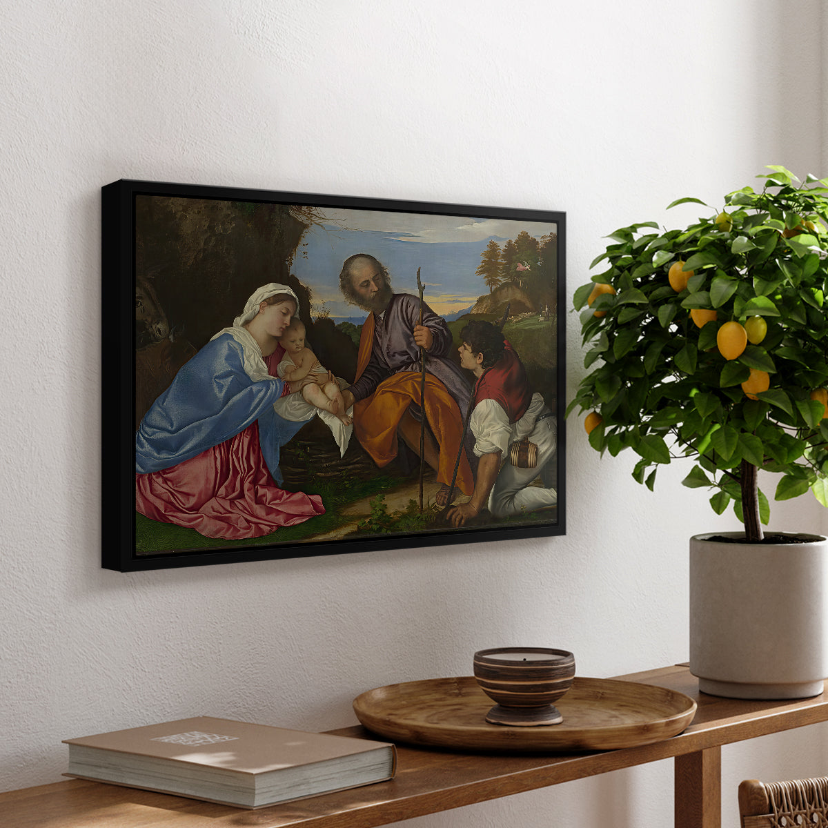 The Holy Family with a Shepherd, c. 1510 - Floater Framed Canvas Print