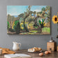 Canvas art print featuring a rolling landscape with trees and open sky in bright natural colors, set in a cozy kitchen setting