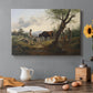 Canvas art print featuring a shepherd standing beside goat in countryside, set in a cozy kitchen setting