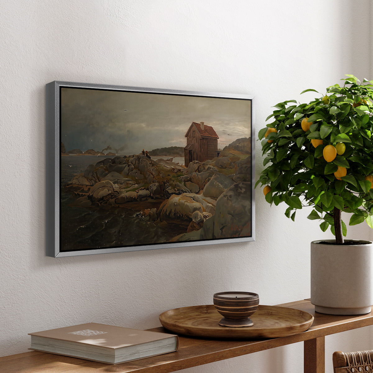 A Fisherman's Home, Lillesand, 1858 - Floater Framed Canvas Print