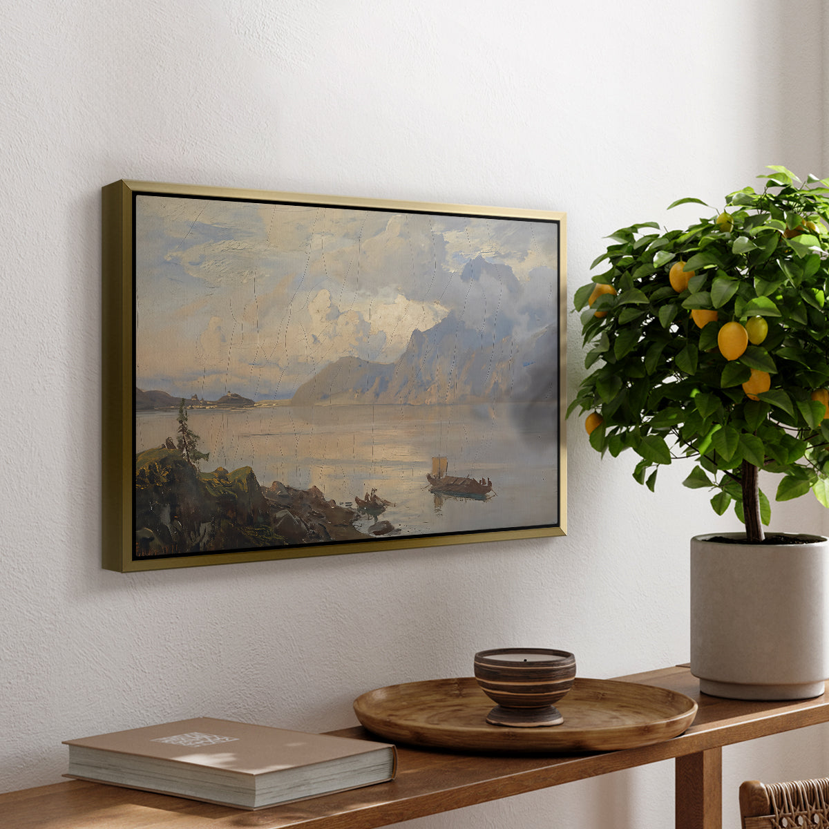 Traunsee, 1871 - Floater Framed Canvas Print