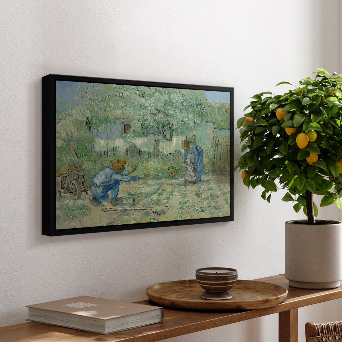First Steps after Millet, 1890 - Floater Framed Canvas Print