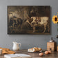 Canvas art print featuring two oxen standing side by side in open rural landscape, set in a cozy kitchen setting