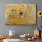 Canvas art print featuring a geometric dog composed of angular shapes with stars, set in a cozy kitchen setting