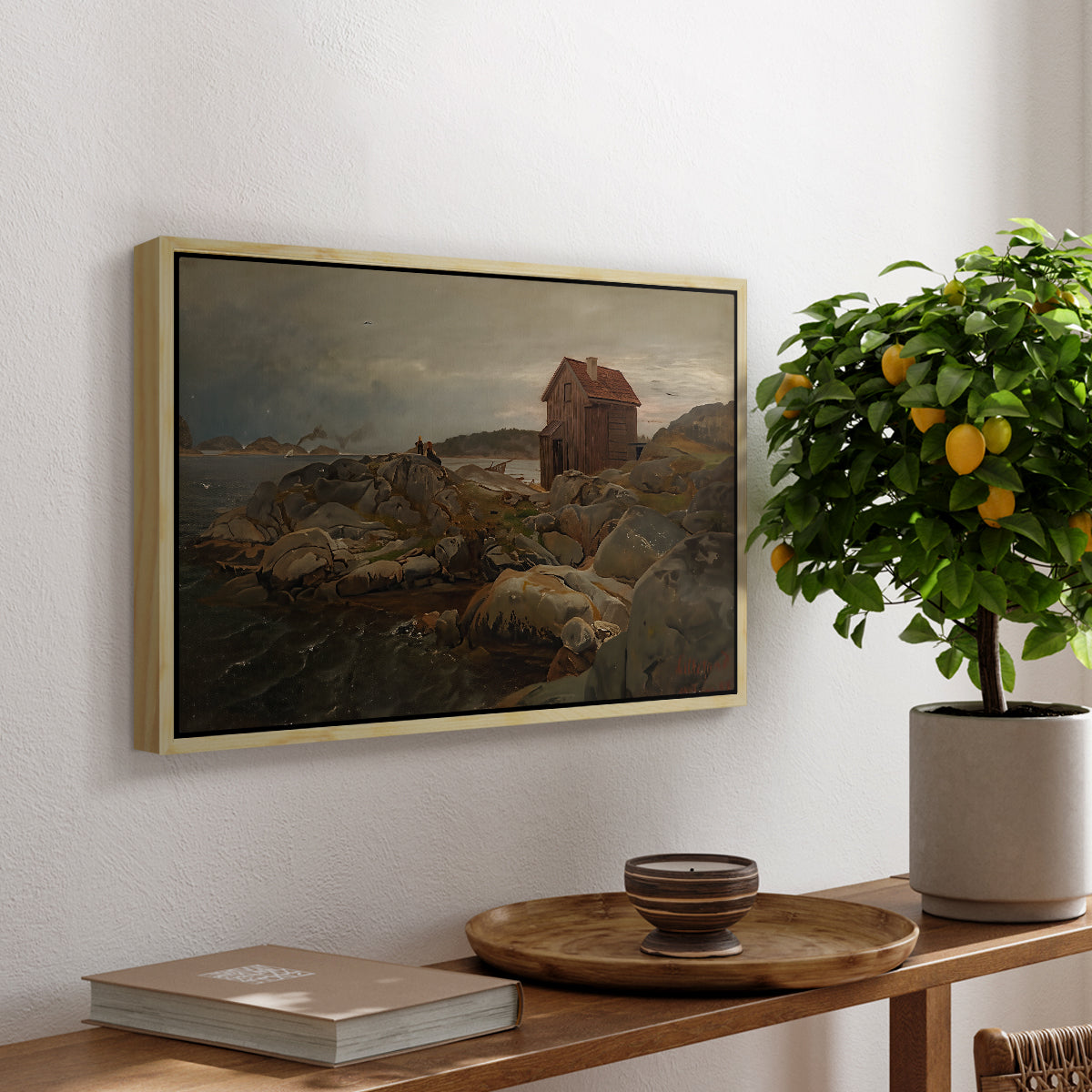 A Fisherman's Home, Lillesand, 1858 - Floater Framed Canvas Print