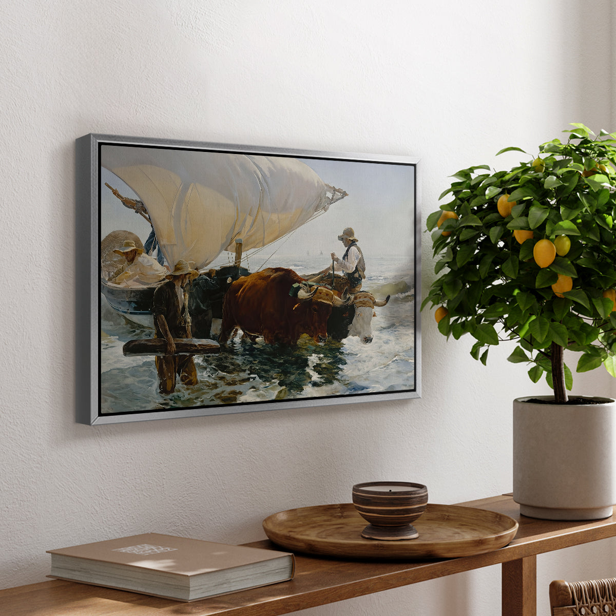 The Return from Fishing: Hauling the Boat, 1894 - Floater Framed Canvas Print