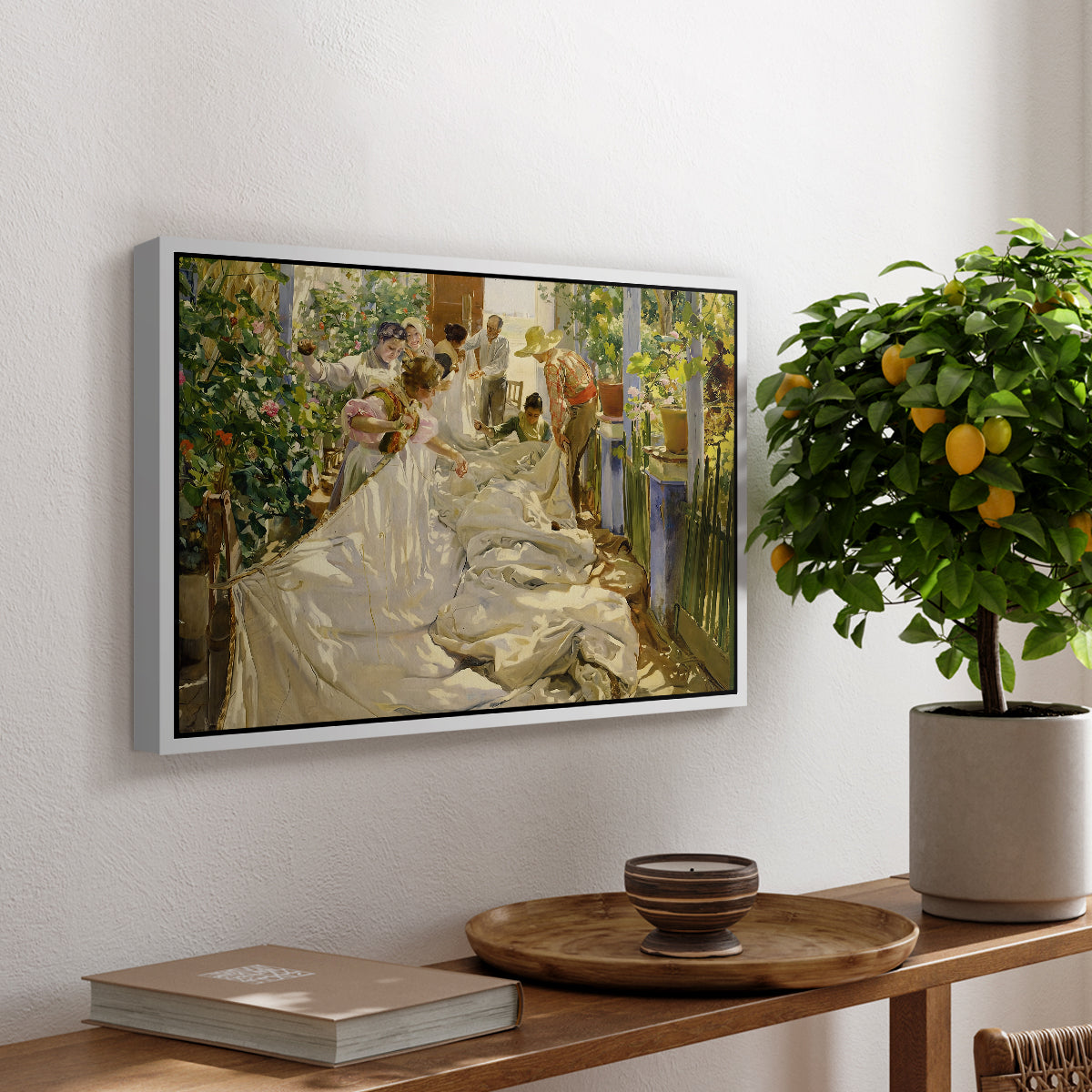 Sewing the Sail, 1896 - Floater Framed Canvas Print
