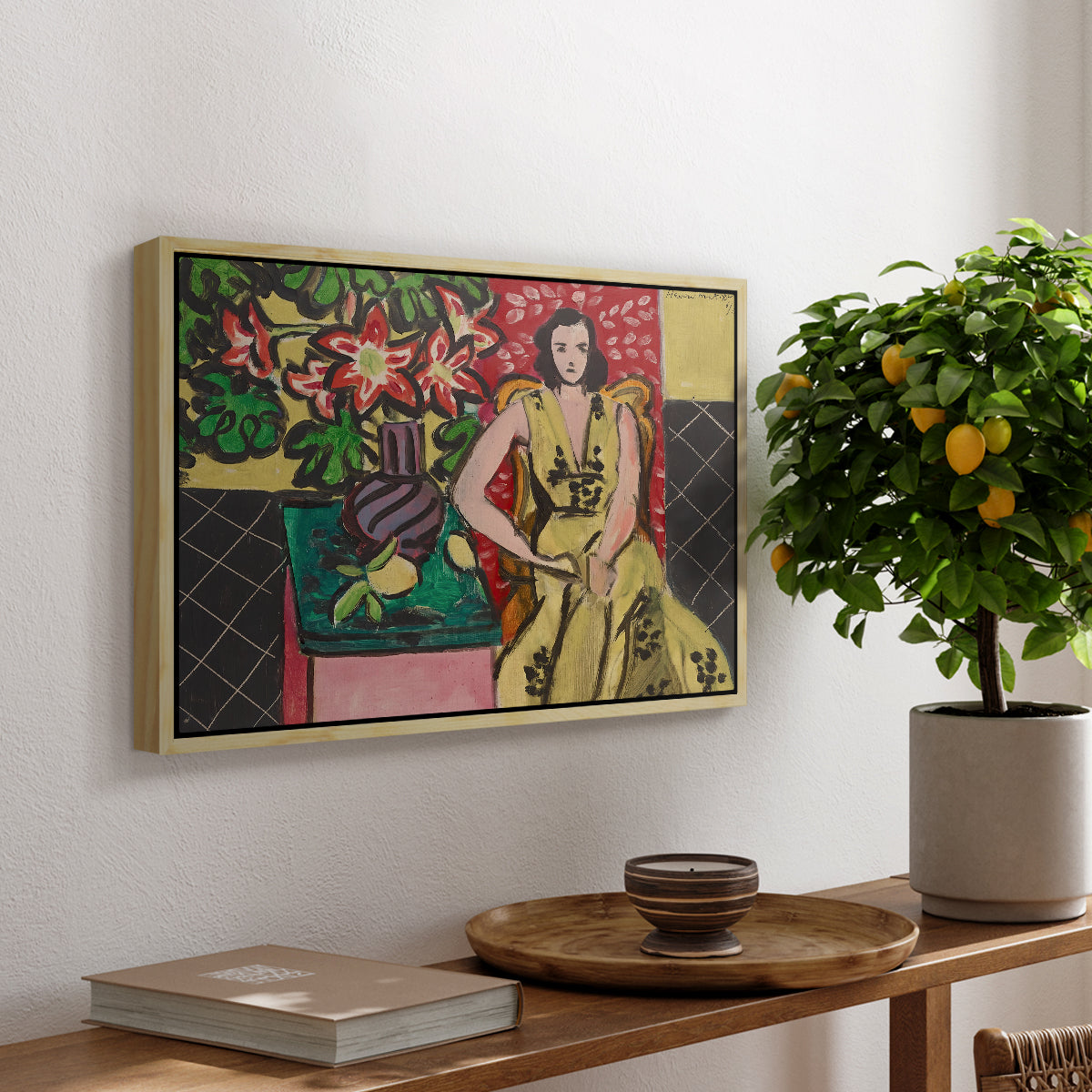Seated Woman with a Vase of Amaryllis, 1941 - Floater Framed Canvas Print