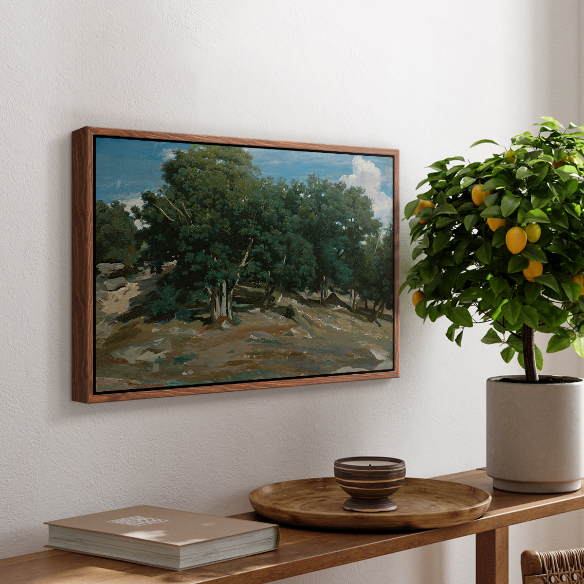 Fontainebleau: Oak Trees at Bas-Bréau, c. 1830-1835 - Floater Framed Canvas Print