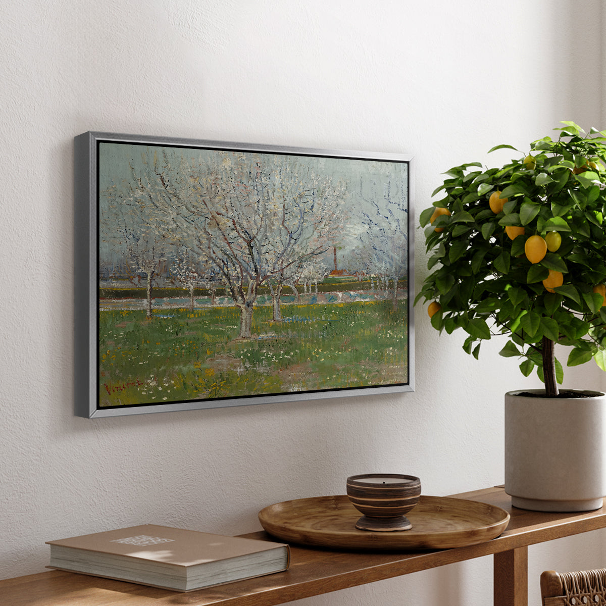 Orchard in Blossom (Plum Trees), 1888 - Floater Framed Canvas Print