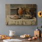 Canvas art print featuring a simple still life arrangement with jar and objects on table, set in a cozy kitchen setting