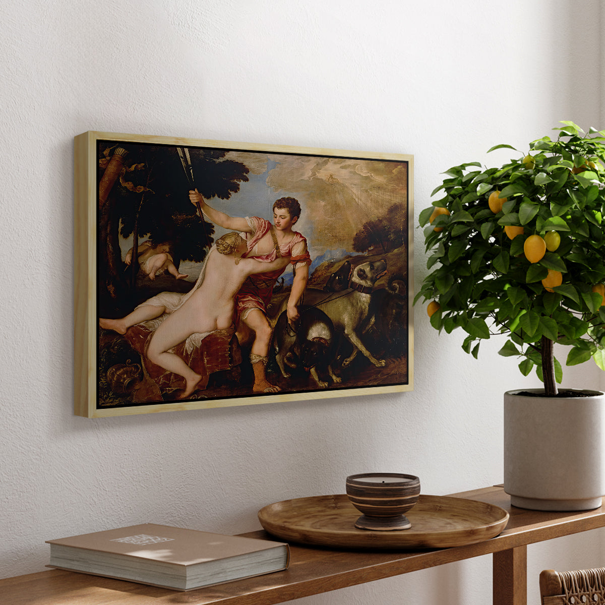 Venus and Adonis, 1554 - Floater Framed Canvas Print