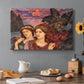 Canvas art print featuring two female figures gazing outward with vivid sky behind them, set in a cozy kitchen setting