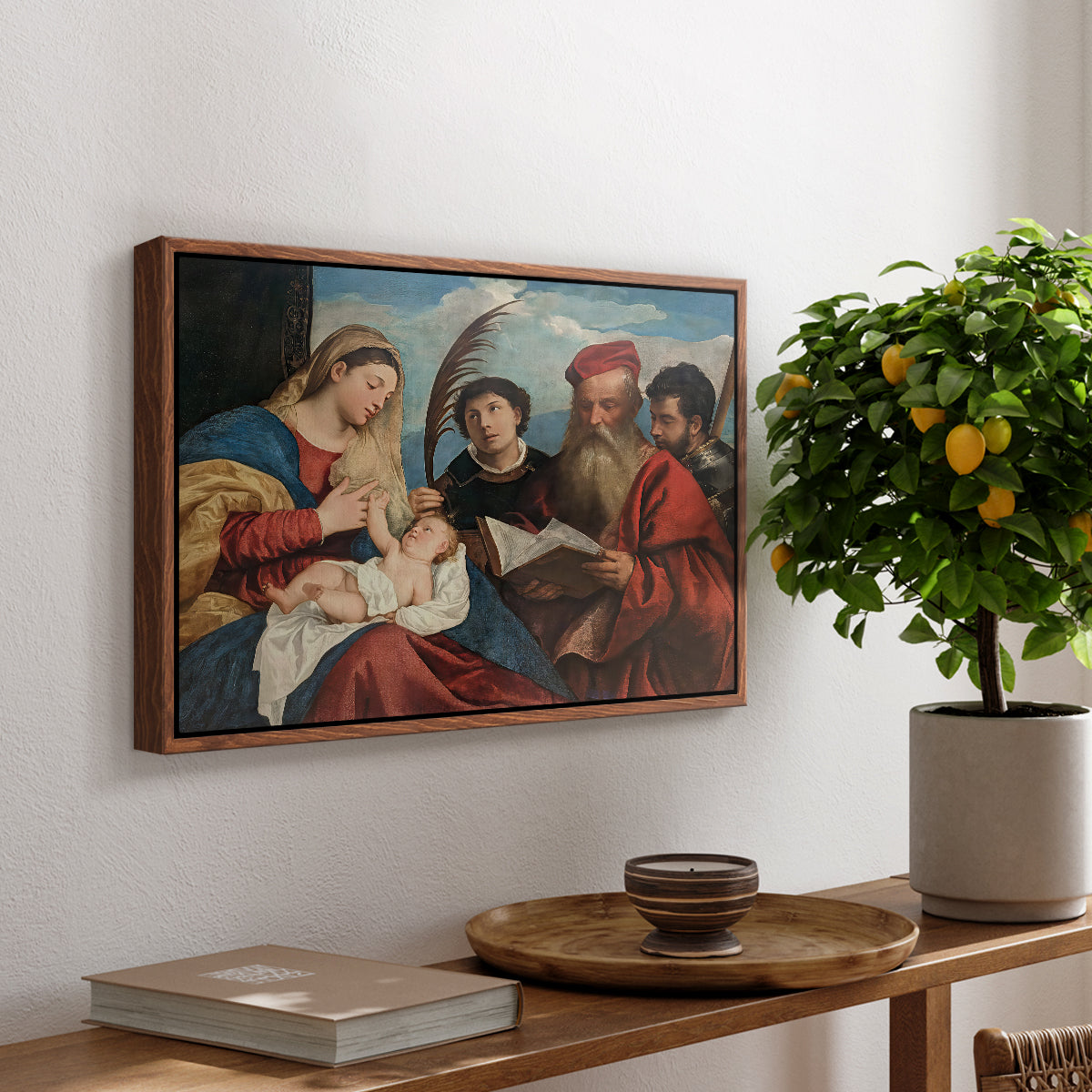Mary and Child with Saints Stephen, Jerome and Maurice, c. 1510 - Floater Framed Canvas Print