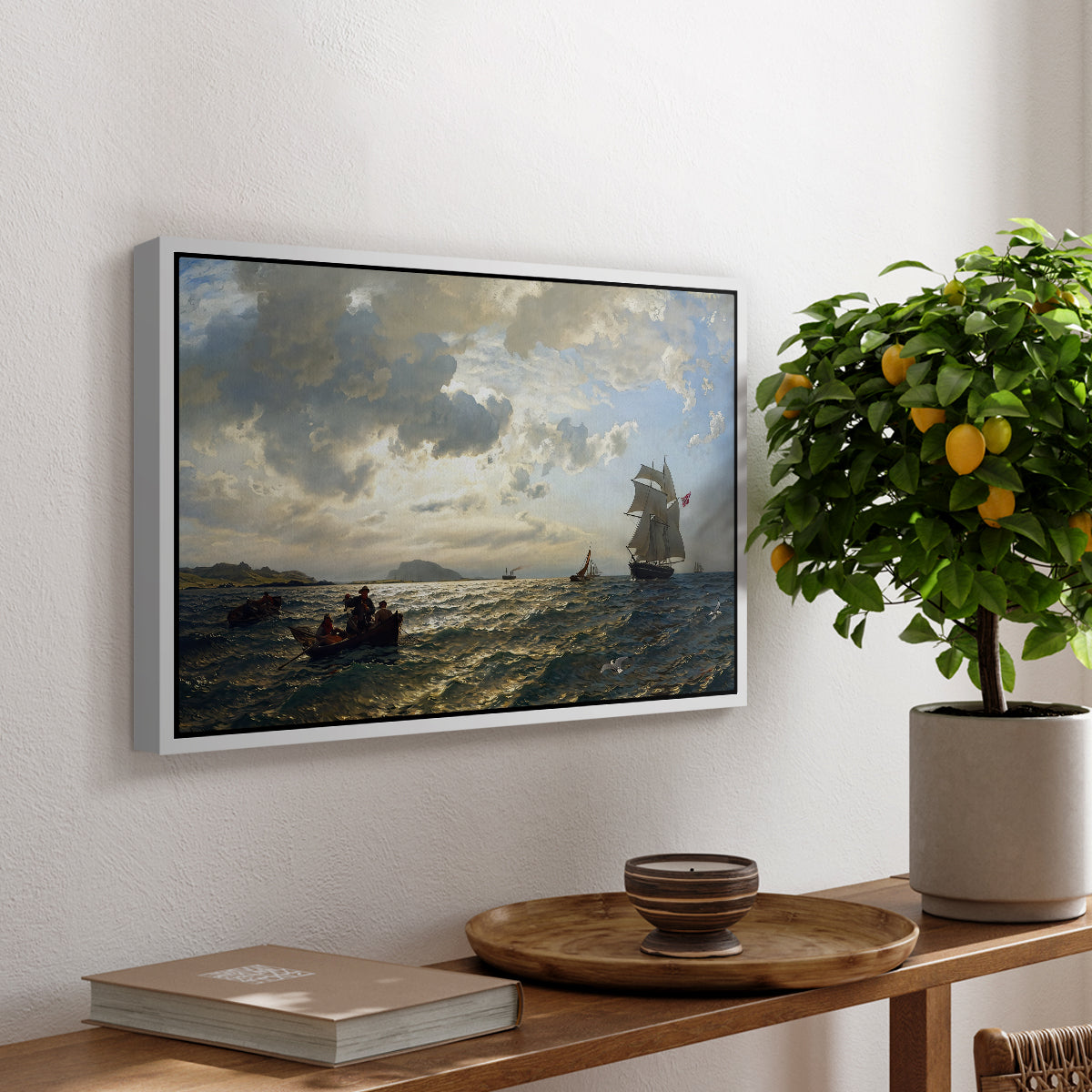 Fresh Breeze on the Norwegian Coast, 1876 - Floater Framed Canvas Print