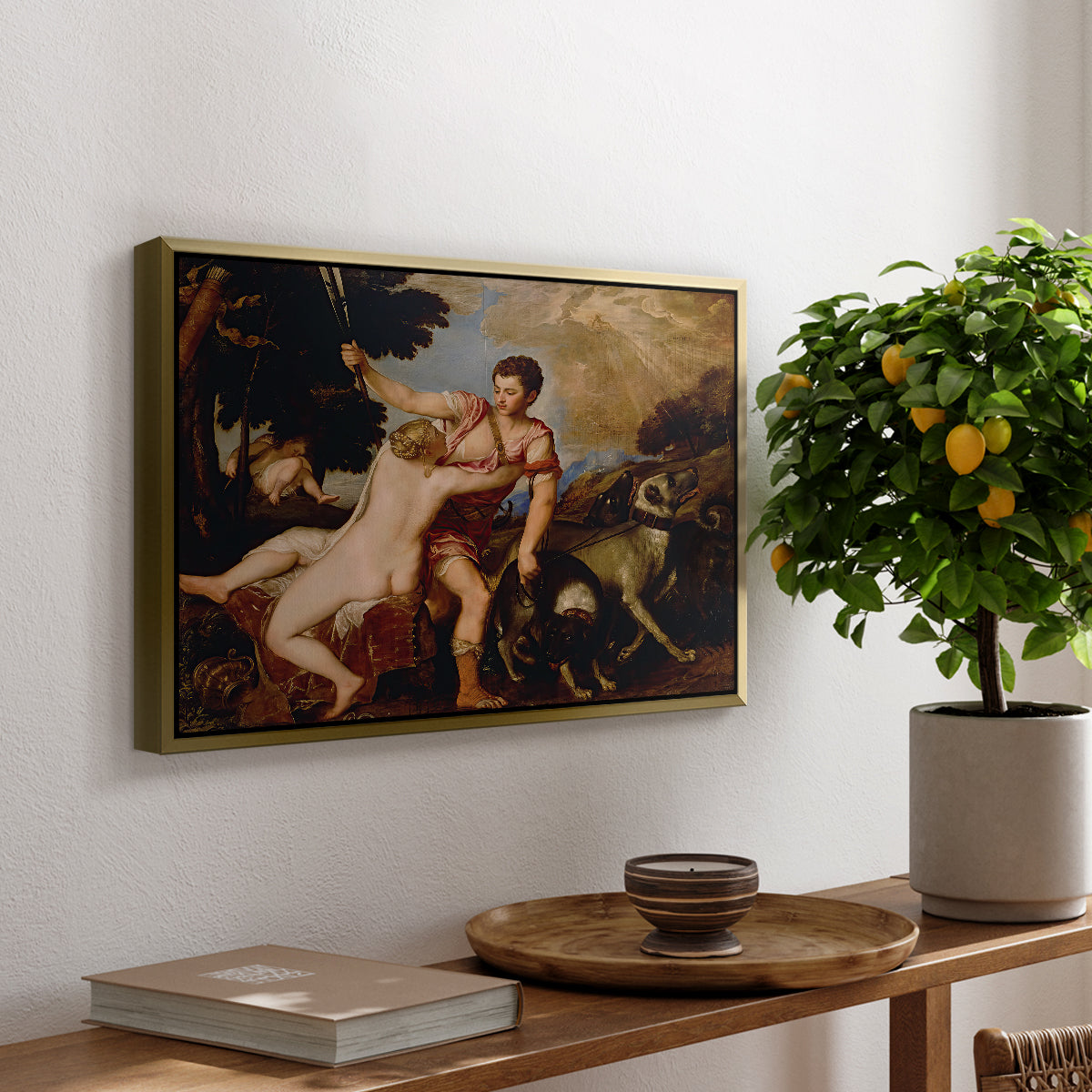 Venus and Adonis, 1554 - Floater Framed Canvas Print