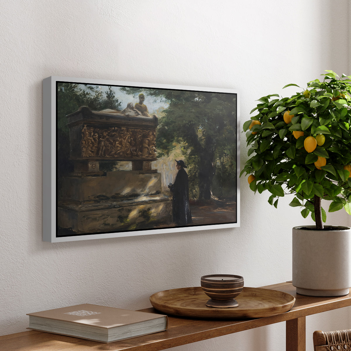 A Catholic Priest in Front of a Sarcophagus, c. 1857 - Floater Framed Canvas Print