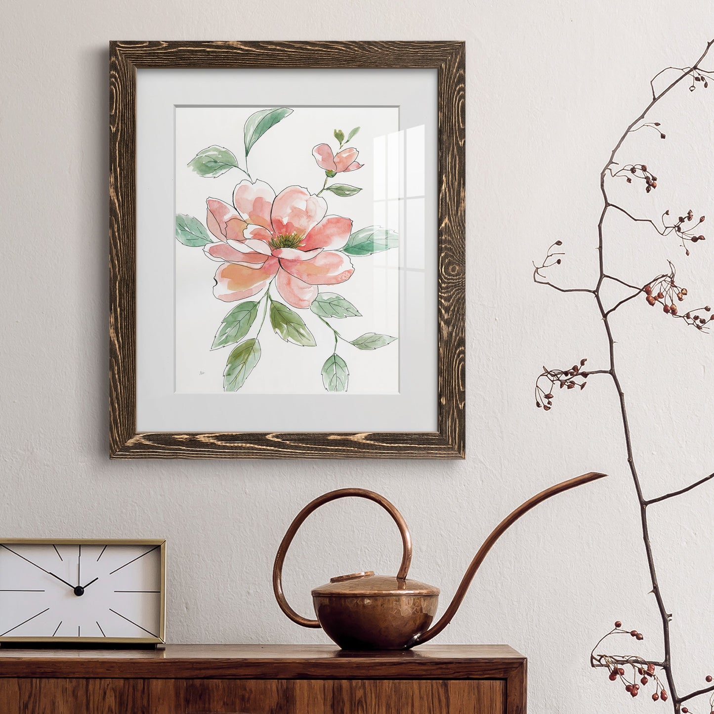 Peony Contour - Barnwood Framed Art Print