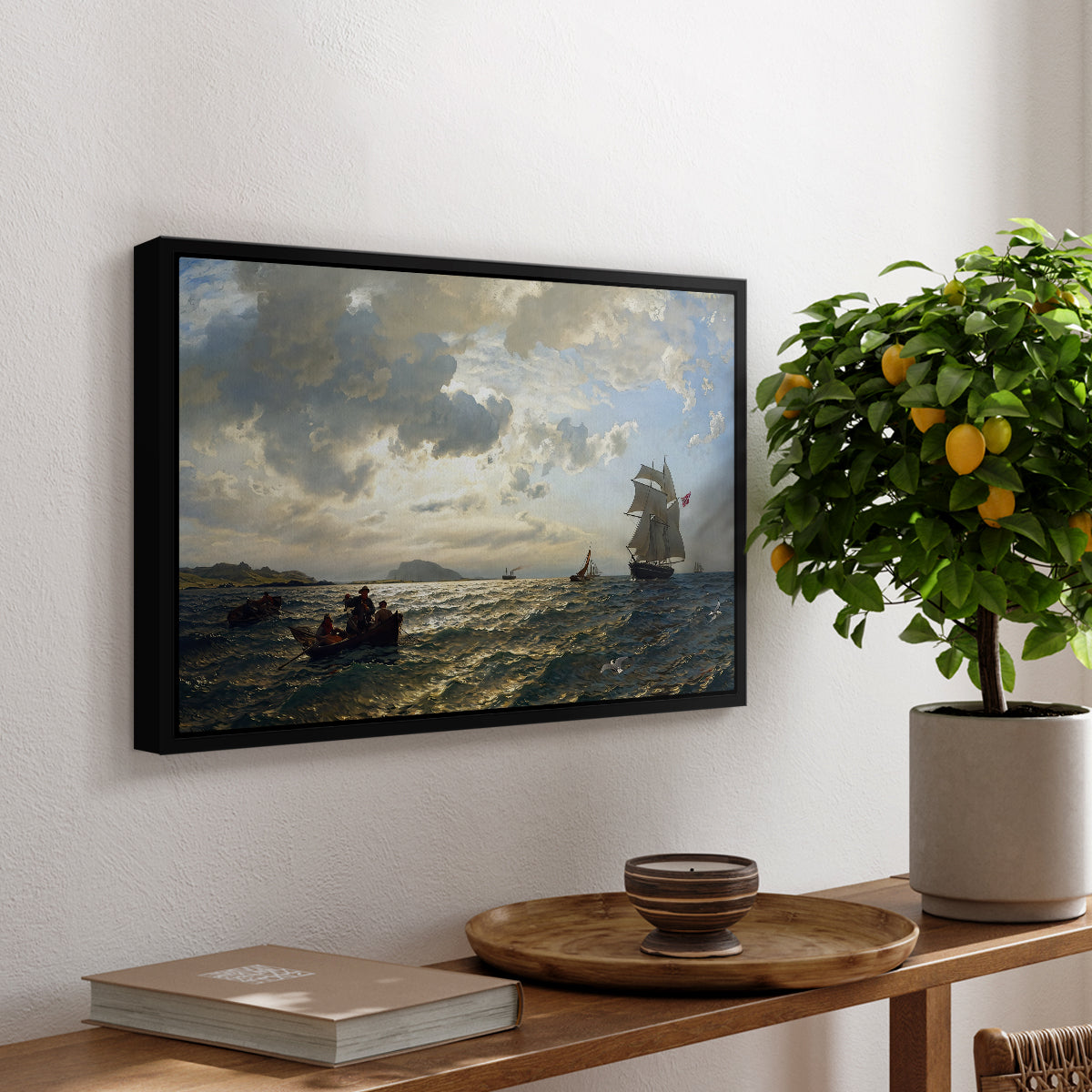 Fresh Breeze on the Norwegian Coast, 1876 - Floater Framed Canvas Print