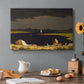 Canvas art print featuring dark storm clouds gathering over landscape horizon, set in a cozy kitchen setting
