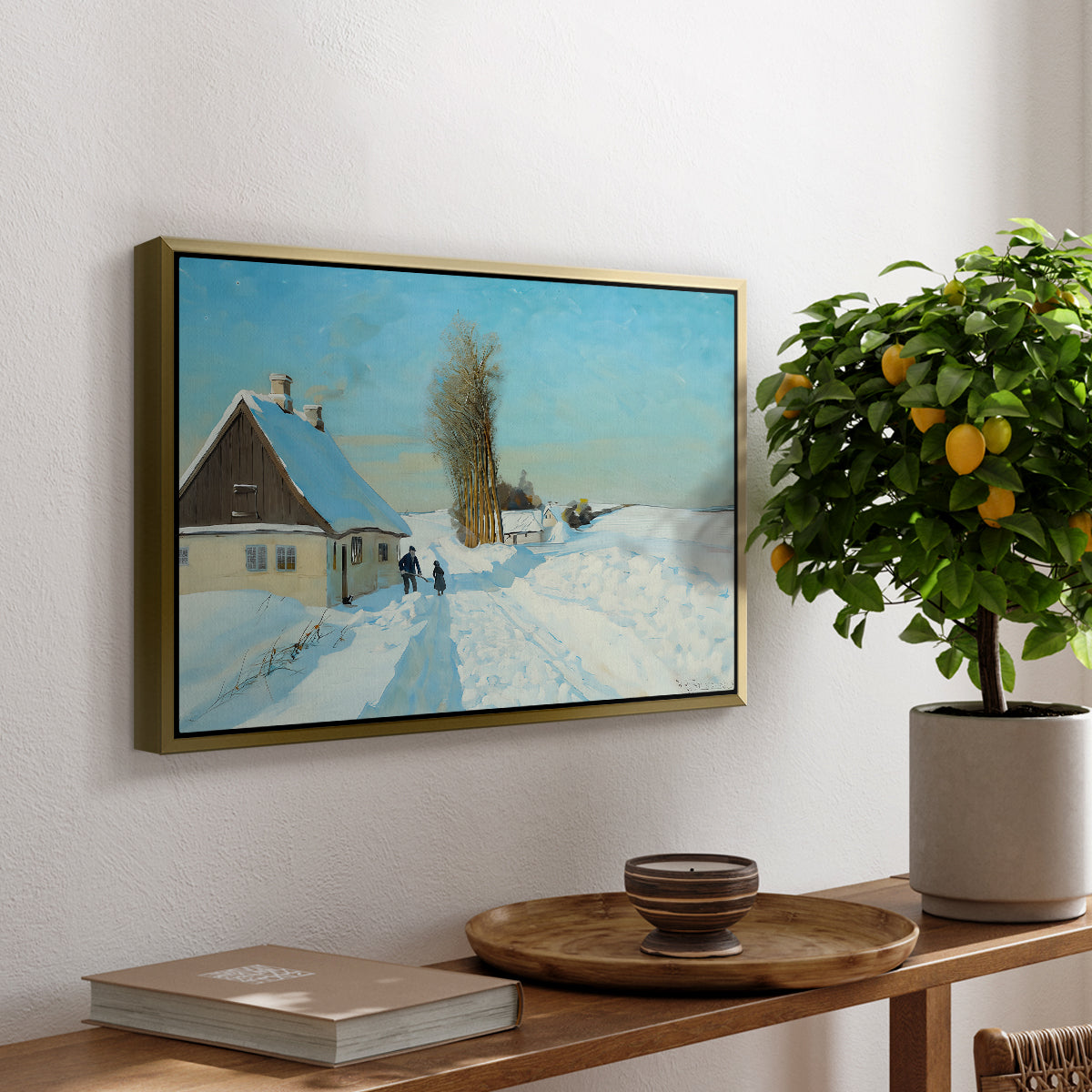 Shoveling Snow on a Beautiful Winter Day, c. 1898 - Floater Framed Canvas Print