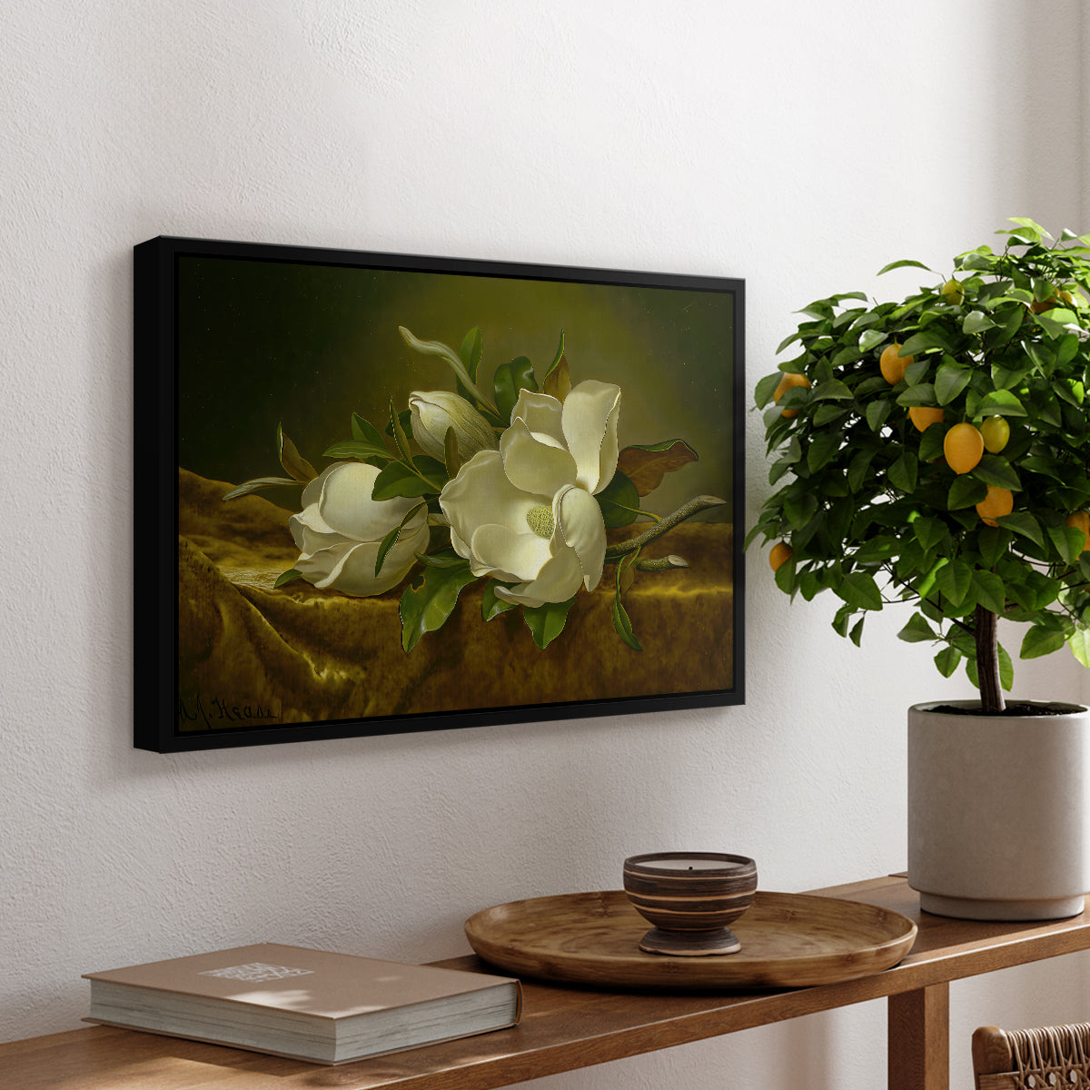 Magnolias on Gold Velvet Cloth, c. 1888-1890 - Floater Framed Canvas Print
