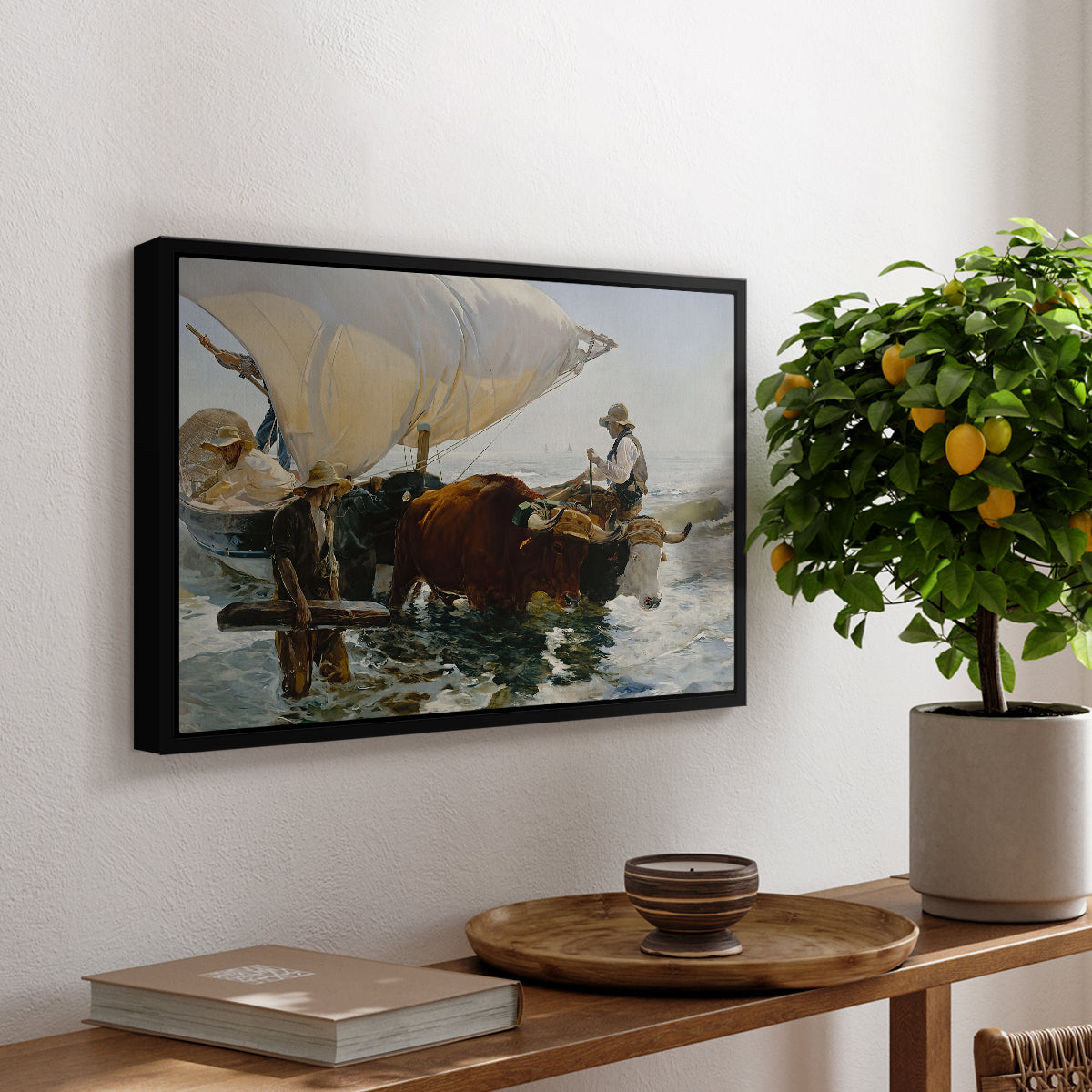 The Return from Fishing: Hauling the Boat, 1894 - Floater Framed Canvas Print