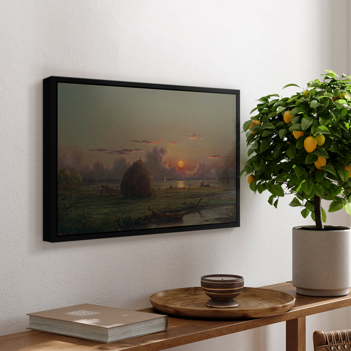 Haystack at Sunset, 1880 - Floater Framed Canvas Print