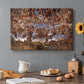 Canvas art print featuring a dense composition of human figures in dramatic judgment scene, set in a cozy kitchen setting