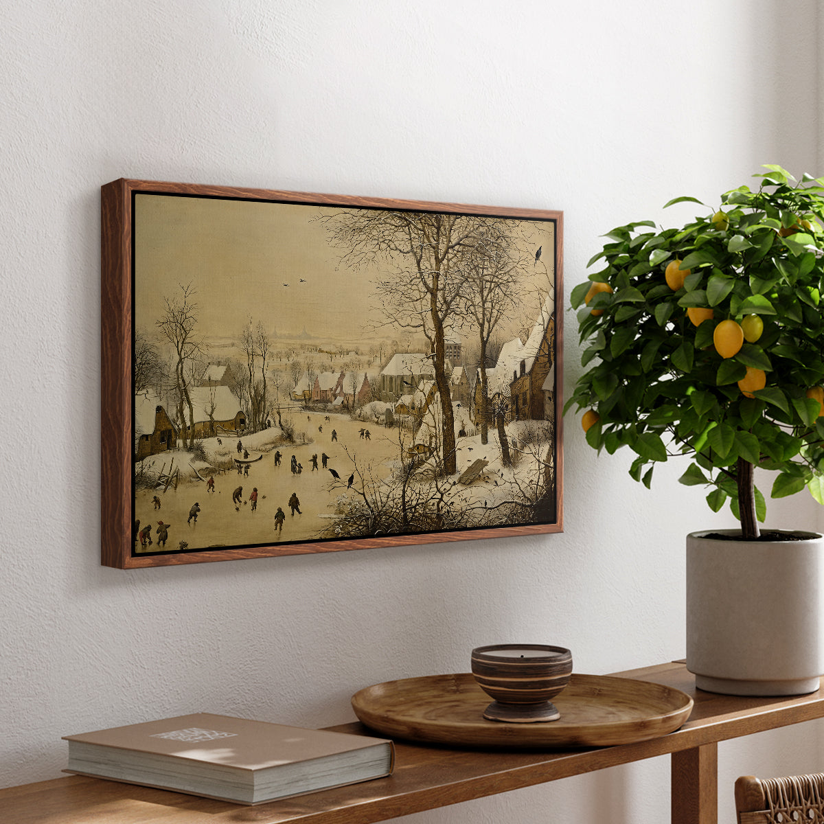 Winter Landscape with Skaters and Bird Trap, 1565 - Floater Framed Canvas Print