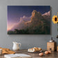 Canvas art print featuring a mythological figure chained within vast mountainous landscape, set in a cozy kitchen setting