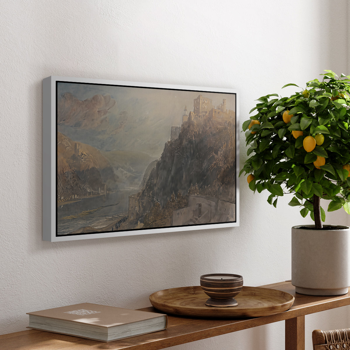 Rheinfels Looking to Katz and Gourhausen, 1817 - Floater Framed Canvas Print