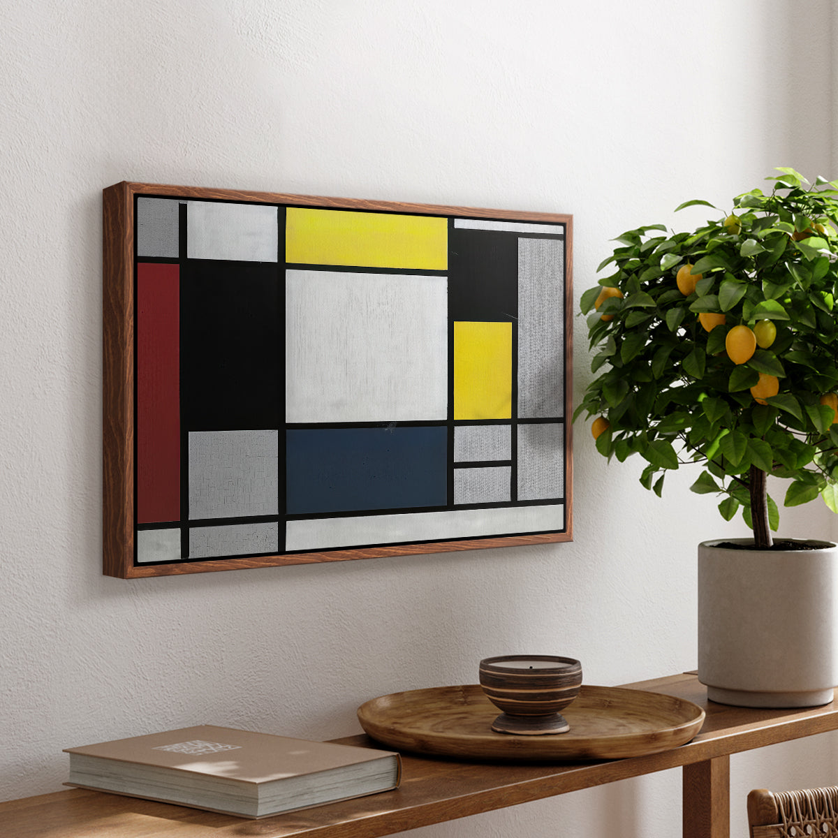 Composition with Yellow, Red, Black, Blue, and Gray, 1920 - Floater Framed Canvas Print