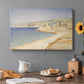 Canvas art print featuring a jetty extending into coastal water, set in a cozy kitchen setting