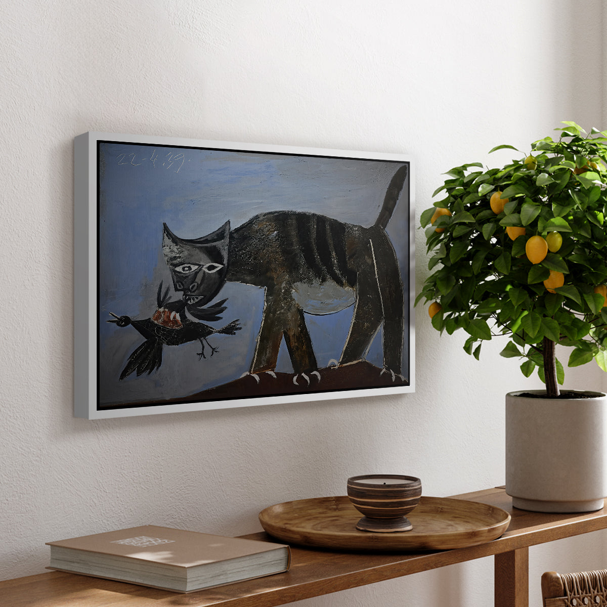 Cat Catching a Bird, 1939 - Floater Framed Canvas Print