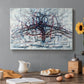 Canvas art print featuring a tree stretched into horizontal lines, set in a cozy kitchen setting
