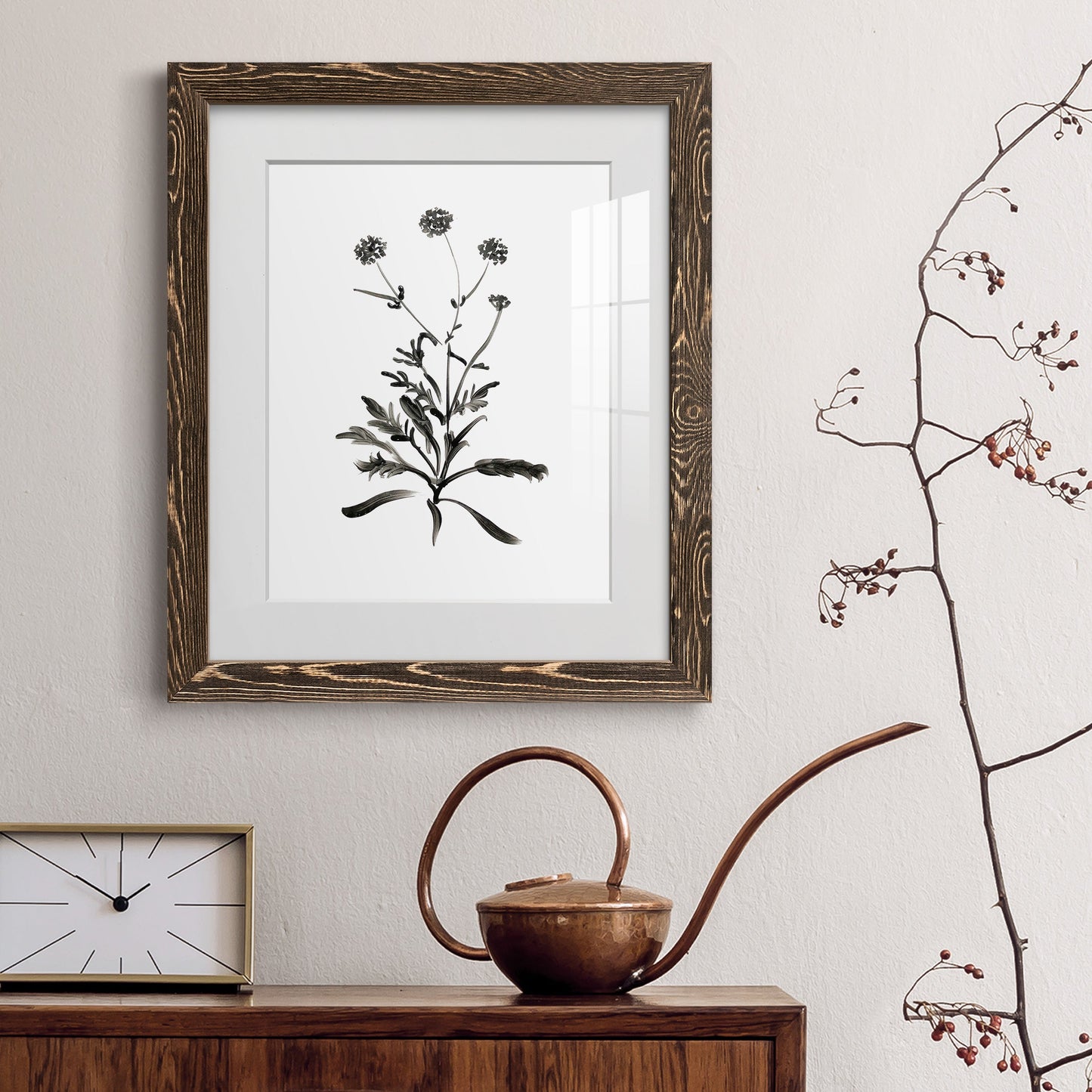 Inky Botanical I - Premium Framed Print - Distressed Barnwood Frame - Ready to Hang